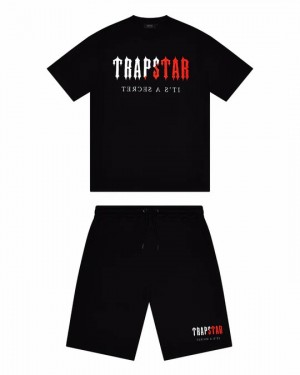 Black Mens Trapstar Chenille Decoded Short Set | BKD-873496
