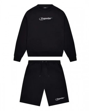 Black Mens Trapstar Hyperdrive Crewneck Short Set | KJB-952761