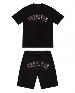 Black Mens Trapstar Irongate Arch Camo Short Set | WBZ-264591