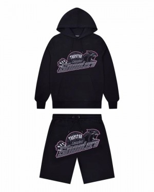 Black Mens Trapstar Shooters Hoodie Short Set | CVQ-758126