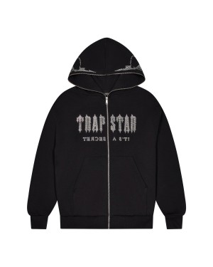 Black Mens Trapstar Skull Decoded Diamante Hoodie | OCT-932180