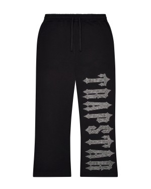 Black Mens Trapstar Skull Decoded Diamante Joggers | KLC-763159