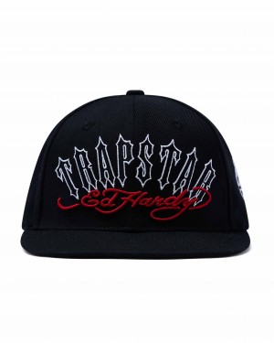 Black Mens Trapstar x Ed Hardy Snapback Caps | SNT-061943