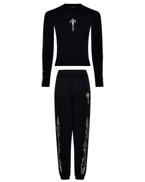Black Womens Trapstar Barbed Wire Cropped Top Oversized Tracksuits | GWC-861052