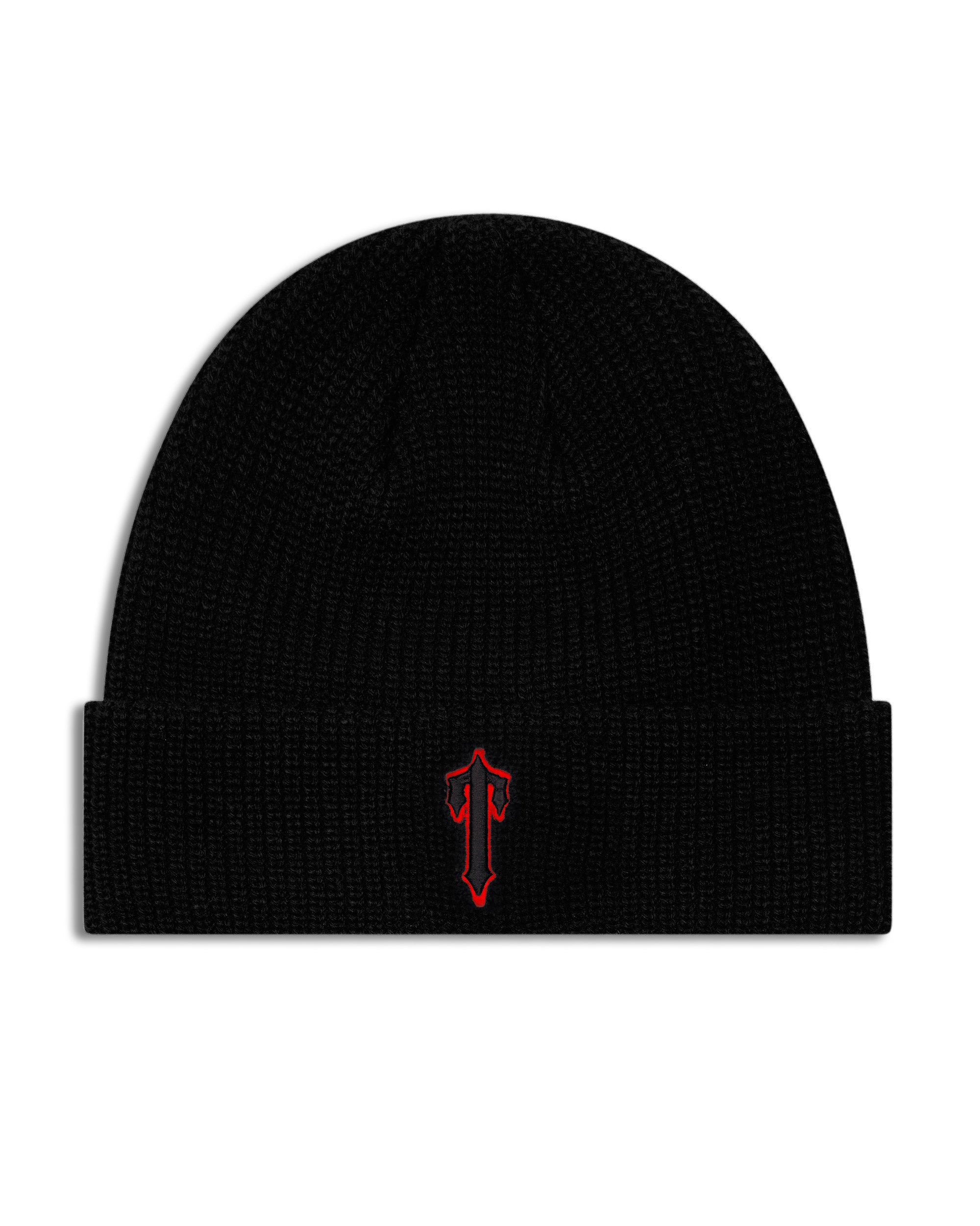 Black / Red Mens Trapstar Foundation Beanie | FJG-675890