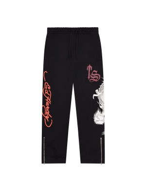 Black / Red Mens Trapstar x Ed Hardy Script Joggers | ATG-617958