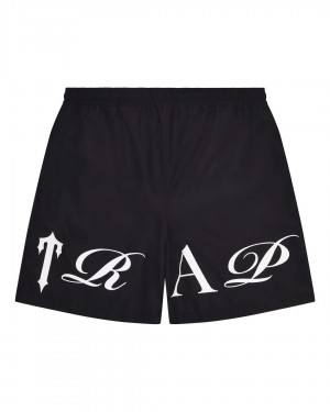 Black / White Mens Trapstar Script Shell Shorts | AQJ-349768