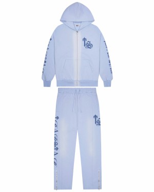Blue Mens Trapstar Script Spray Tracksuits | MTW-189543
