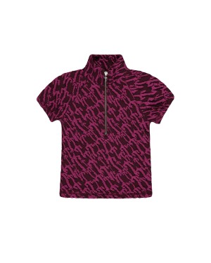 Burgundy Pink Womens Trapstar Jacquard Fitted Zip Crop Top T-Shirt | YAQ-312978