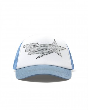 Denim Blue Womens Trapstar Denim Diamante TS Star Trucker Caps | BRD-052796