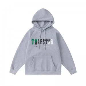 Grey Mens Trapstar It’s A Secret Green-Gray Logo Hoodie | ZPO-169802