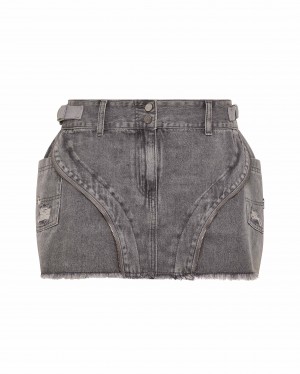 Grey Womens Trapstar Irongate T Denim Zip Detail Mini Skirts | KJL-914082