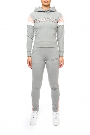 Grey / Pink / White Womens Trapstar 3D Embroidered Irongate Arch Tracksuits | CSM-712458