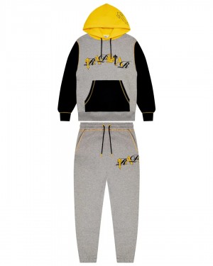 Grey / Yellow Mens Trapstar Script Tracksuits | SLD-908145
