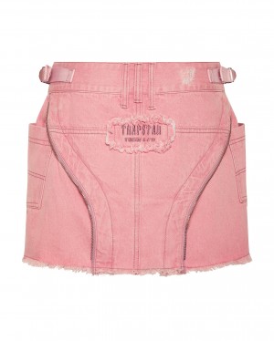 Pink Womens Trapstar Irongate T Denim Zip Detail Mini Skirts | KWY-964158