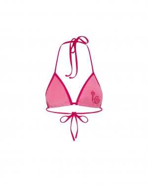 Pink Womens Trapstar Terry Script Bikini Top | NVQ-587902