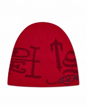 Red Mens Trapstar x Ed Hardy Beanie | FOE-820614