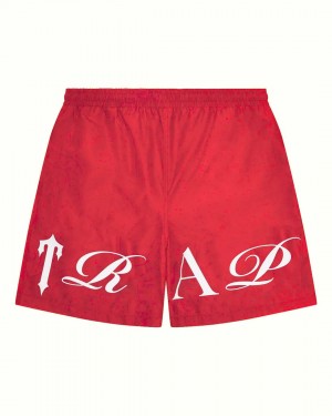 Red / White Mens Trapstar Script Shell Shorts | CED-914620