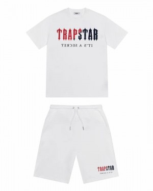 White / Red Mens Trapstar Chenille Decoded Short Set | EBF-576843