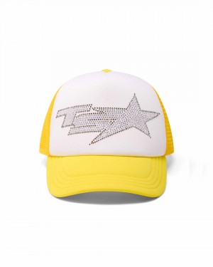 Yellow Womens Trapstar TS Star Diamante Trucker Caps | DYV-126084
